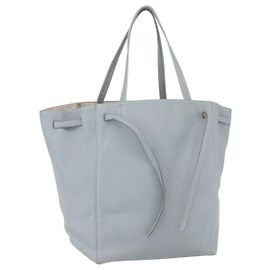 Céline CELINE Cabas Phantom Tote Bag Leather Light Blue Gold Auth 162254 Golden Light blue