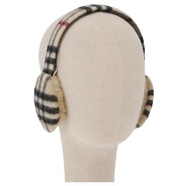 Protetor de orelhas de lã bege com estampa Nova Check da BURBERRY Auth 159465 Bege
