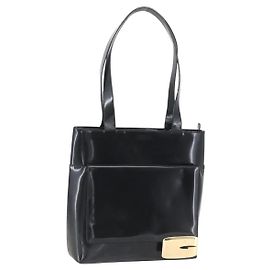 Sac Tote GUCCI Émail Noir Or Auth 160601 Noir Doré