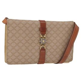 Céline Borsa a Spalla in Tela Macadam CELINE PVC Beige Oro Auth 159576 Beige D'oro