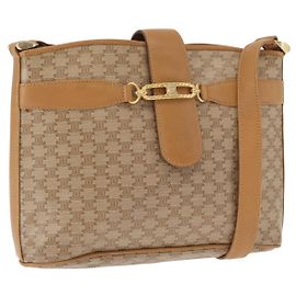 Céline Bolsa de Ombro em Lona Macadam CELINE PVC Bege Ouro Auth 161796 Bege Dourado