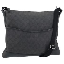 GUCCI GG Canvas Shoulder Bag Black Silver 374411 Auth 160564 Black Silvery
