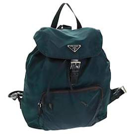PRADA Backpack Nylon Green Silver Auth 161433 Silvery Green