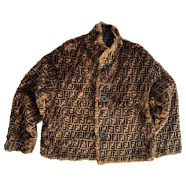 Fendi FF Monogram Viscose Coat Brown Brown