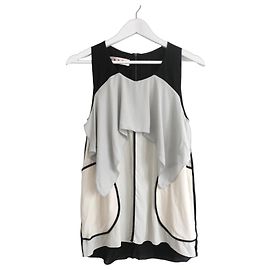 Marni Panel-Bluse mit Rüschen Schwarz Grau Creme Grau