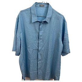 Camicia a maniche corte Oblique Dior azzurro seta e cotone Blu chiaro