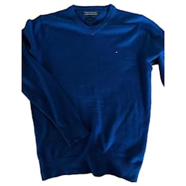 Blauer V-Ausschnitt-Pullover Tommy Hilfiger Blau