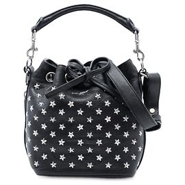 Bolsa bucket Emmanuelle em couro de bezerro preto com estrelas de metal da Saint Laurent Preto