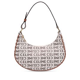 Céline Bolsa de Ombro Ava em Lona Logo Média Marrom Celine Marrom Bege