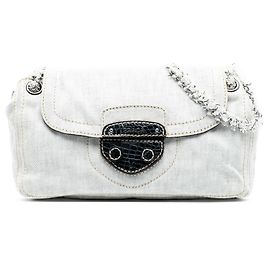 Bolsa de Ombro Sound Lock em Denim Cinza Prada Marrom Cinza