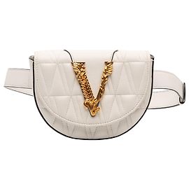 Bolsa de cintura Versace Virtus V em napa acolchoada branca Branco