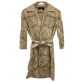 Chaqueta de cuero de seda con cinturón Salvatore Ferragamo Beige