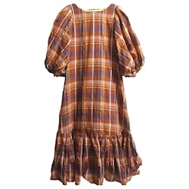 Autre Marque Robe Uhr Check Marron Blanc Bleu Orange