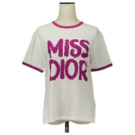 T-shirt in cotone e lino MISS DIOR GRAFFITI di Christian Dior Rosa Bianco