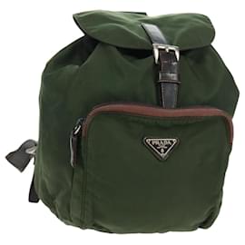 PRADA Backpack Nylon Green Silver Auth 161420 Silvery Green