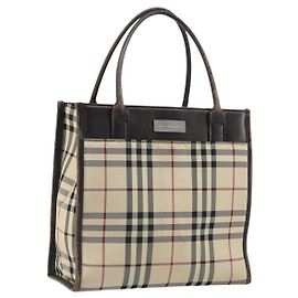 BURBERRY Nova Check Hand Bag Canvas Blue Silver Auth 161282 Silvery Blue