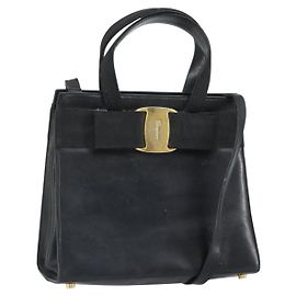 Borsa a mano Vala in pelle 2 in 1 nera e oro Auth 161693 di Salvatore Ferragamo Nero D'oro