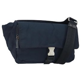 PRADA Shoulder Bag Nylon Navy Silver Auth 161779 Silvery Navy blue