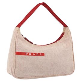 PRADA Bolsa de esporte em lona cinza vermelha Auth hk3258 Marrom Vermelho