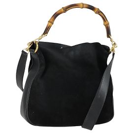 Bolsa de mão GUCCI em couro camurça 2 em 1 preta e dourada 0013754 Auth 160497 Preto Dourado