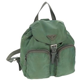 Mochila PRADA de nylon plateado verde claro Auth 161541 Plata Verde claro