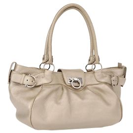Sac à main Gancini en cuir Salvatore Ferragamo Champagne Or Argent Auth 161013 Argenté Doré