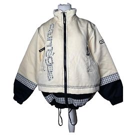 Vintage Courreges Paris Winter Jacket Beige Black M / L Black