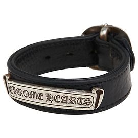 Chrome Hearts Scroll Label Leather Bracelet Black