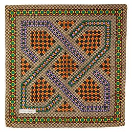 Yves Saint Laurent Saint Laurent Geometric Pattern Silk Scarf Black Multiple colors Beige
