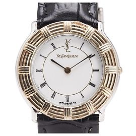 Yves Saint Laurent beschichtete Lederuhr Silber