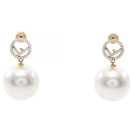 Fendi F IS Gold-Plated Stud Earrings White Golden Other
