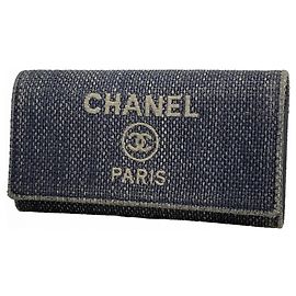 Chanel Deauville Canvas Long Wallet Black