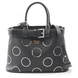 Sac à main Prada Soft Grain Vite avec boucle Noir