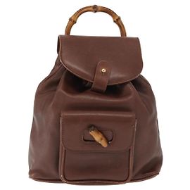 Mochila de couro vintage Gucci com bambu mini Marrom