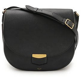 Céline Celine Trotter Medium Shoulder Bag in Black Leather Black