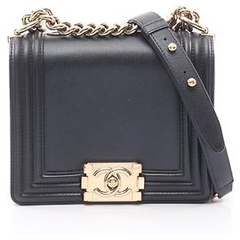 Borsa a Spalla Chanel Boy in Pelle Blu Navy Blu navy