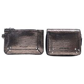NEW JEROME DREYFUSS JULIEN WALLET + POPOCHE XS LEATHER POUCH Bronze