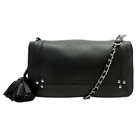 NEW JEROME DREYFUSS BOBI SILVER HANDBAG + POMPOM LEATHER SHOULDER STRAP Black