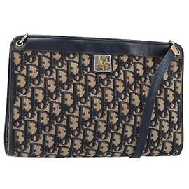 Christian Dior Vintage Trotter Shoulder Bag Canvas medium Navy blue