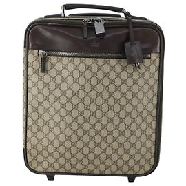 Gucci Web Trolley Rolling Luggage GG Coated Canvas Small Beige