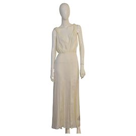 Vestido maxi de seda marfil drapeado Saint Laurent Paris FR 38 / S con escote profundo Blanco