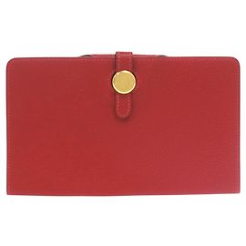 Hermès Hermes Dogon MM Togo Leather Long Wallet Red