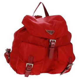PRADA Backpack Nylon Red Silver Auth 160522 Silvery Red