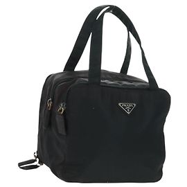 PRADA Sac à main en nylon noir argent Auth 161692 Noir Argenté