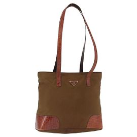 Bolsa Tote PRADA de nylon marrom dourado Auth 161781 Marrom Dourado