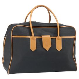 Saint Laurent Borsa Boston in tela PVC nera marrone oro Auth 158370 Marrone Nero D'oro