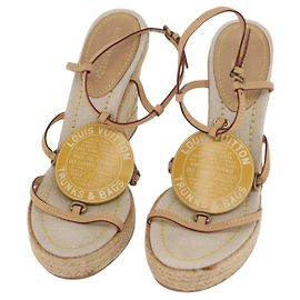 Sandali Espadrilles Raffia Beige LV Auth della linea Crociera LOUIS VUITTON ti3630 Beige
