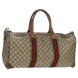 Borsa Boston in PVC beige e oro della linea Sherry GG Supreme di GUCCI Auth 158687 Beige D'oro