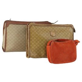 Céline CELINE Macadam Canvas Bag PVC Leather Suede 3 Set Beige Orange Auth ti3616 Beige Orange