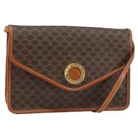 Céline Bolsa de ombro circular em lona Macadam CELINE em couro PVC marrom dourado Auth 161048 Marrom Dourado